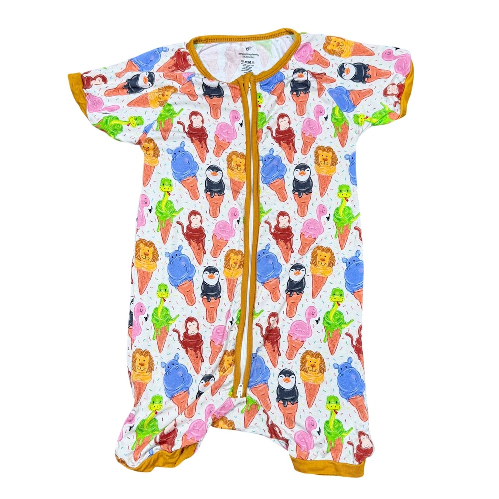 Bamboo Viscose Zoo Animal Ice Cream Cone Short Sleeve Zippy Romper 6T